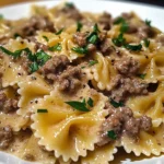 Creamy Parmesan Garlic Beef Bowtie Pasta Awaits You!