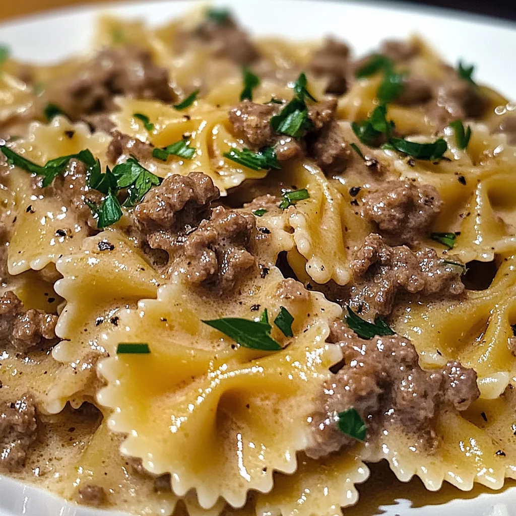 Creamy Parmesan Garlic Beef Bowtie Pasta Awaits You!