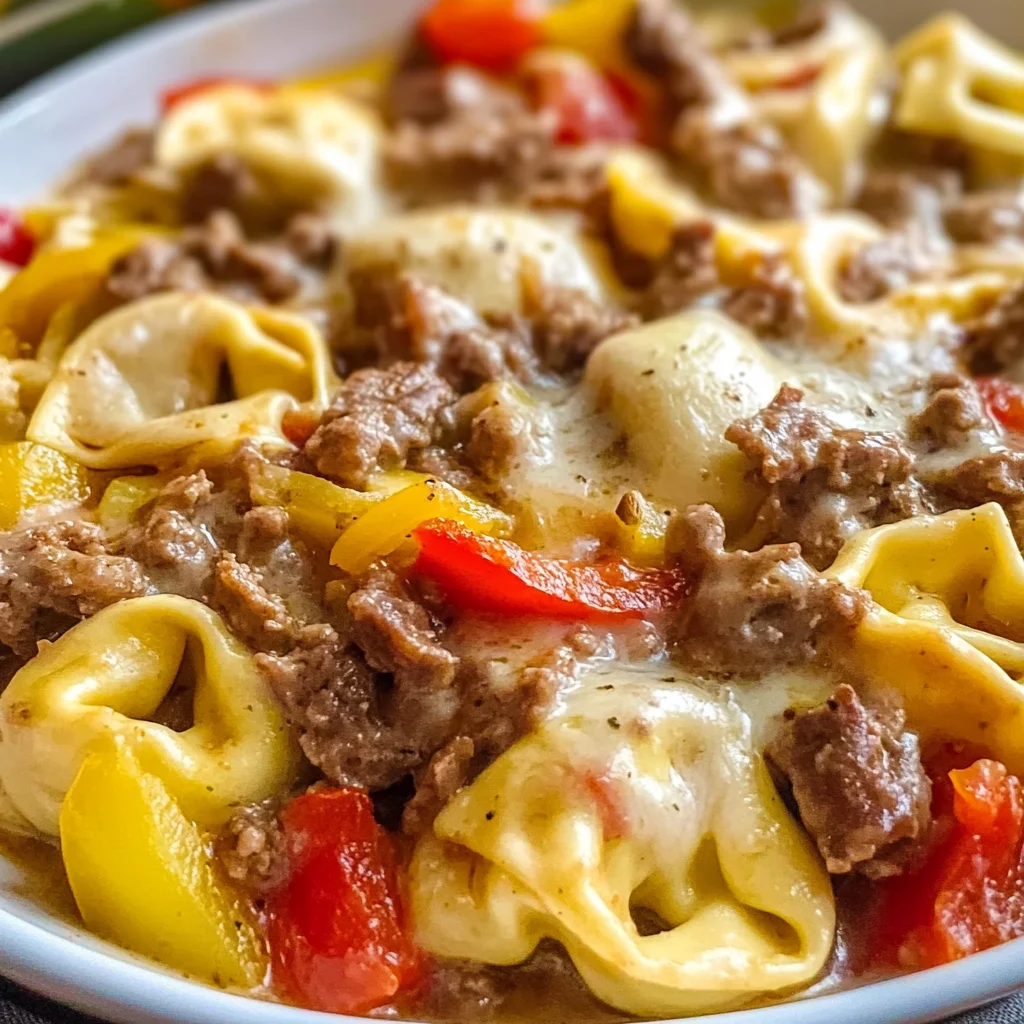 Crock Pot Cheesesteak Tortellini Recipe