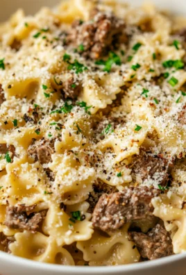 Garlic Parmesan Bowtie Pasta with Creamy Beef recipe