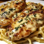 Garlic Parmesan Chicken with Creamy Four-Cheese Spaghetti
