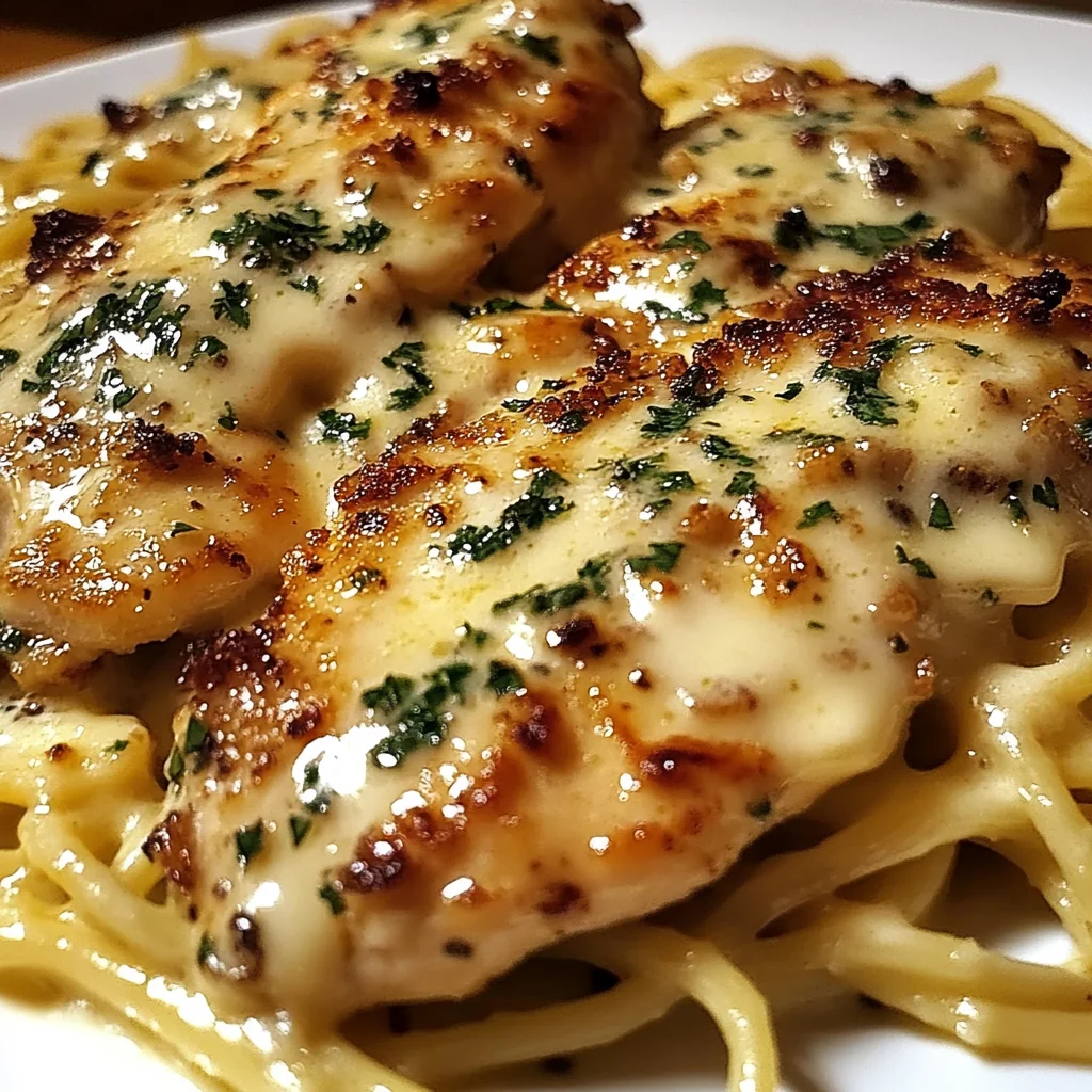 Garlic Parmesan Chicken with Creamy Four-Cheese Spaghetti