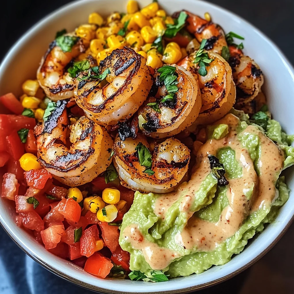 Grilled Shrimp Bowl with Avocado, Corn Salsa & Creamy Sauce Awaits You!