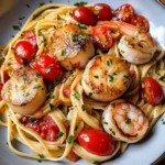 Scallop Shrimp Pasta with Burst Cherry Tomatoes