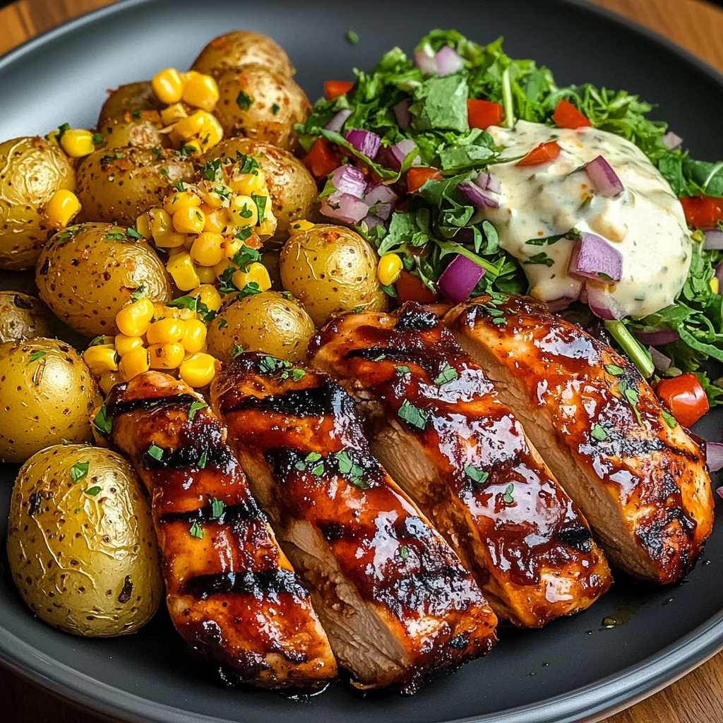 BBQ Chicken with Crispy Potatoes & Fresh Corn Salad