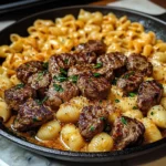 CAJUN STEAK BITES & CHEESY GARLIC SHELLS SKILLET