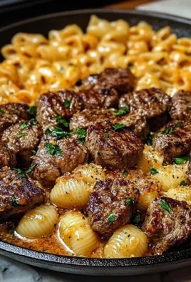 CAJUN STEAK BITES & CHEESY GARLIC SHELLS SKILLET