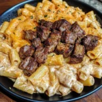 CAJUN STEAK TIPS IN CHEESY RIGATONI PARMESAN SAUCE