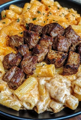 CAJUN STEAK TIPS IN CHEESY RIGATONI PARMESAN SAUCE