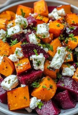 Caramelized Beet & Sweet Potato Salad with Feta and Yogurt Dressing