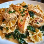 Cheesy Bowtie Pasta with Chicken and Spinach