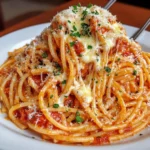Cheesy Spaghetti in Garlic Parmesan & Cream Cheese Tomato Sauce