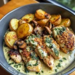 Coconut Garlic Chicken Alfredo with Crispy Sage Potatoes & Truffle Mushroom Pesto