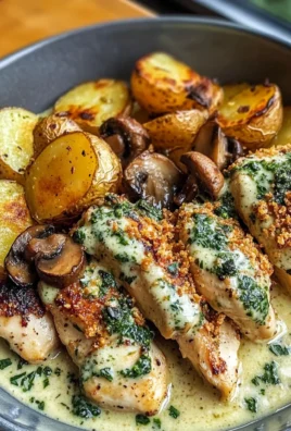 Coconut Garlic Chicken Alfredo with Crispy Sage Potatoes & Truffle Mushroom Pesto