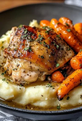 Creamy Herb Chicken Thighs with Roasted Carrots & Mashed Potatoes