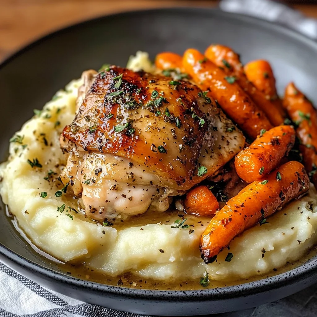 Creamy Herb Chicken Thighs with Roasted Carrots & Mashed Potatoes