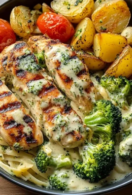 Creamy Herb Chicken with Broccoli, Grilled Potatoes & Pasta