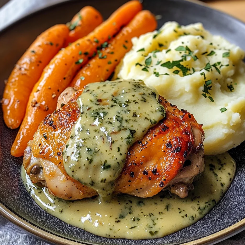 Creamy Herb Chicken with Mashed Potatoes & Glazed Baby Carrots
