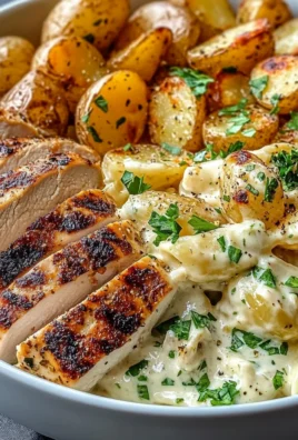 Creamy Herb Pasta Bowl with Grilled Chicken & Garlic Potatoes