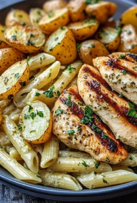 Creamy Herb Penne with Grilled Chicken & Garlic Roasted Potatoes