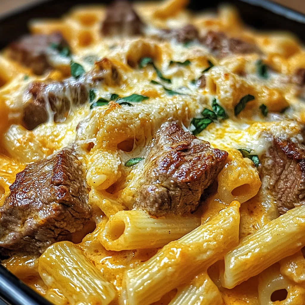 Creamy Honey Buffalo Steak Pasta Bake