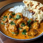 Creamy Indian Chicken Curry with Aromatic Spices, Steamed Rice & Warm Naan