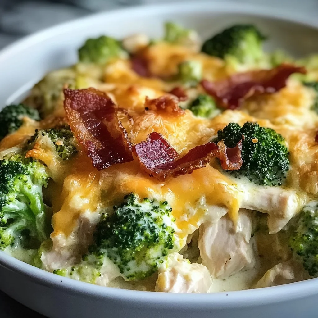 Creamy Low Carb Chicken Casserole with Broccoli and Bacon