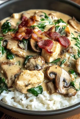 Creamy Slow Cooked Chicken Bacon Stroganoff with Spinach, Mushrooms & Fluffy Rice