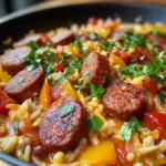 Creamy Smoky Cajun Sausage And Rice Skillet