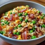 Crispy Bacon Fried Rice Tossed with Sweet Green Peas