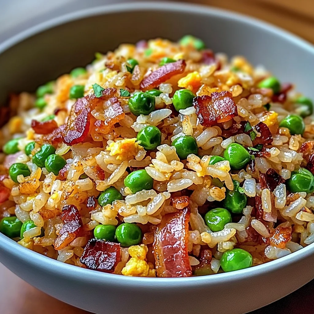 Crispy Bacon Fried Rice Tossed with Sweet Green Peas