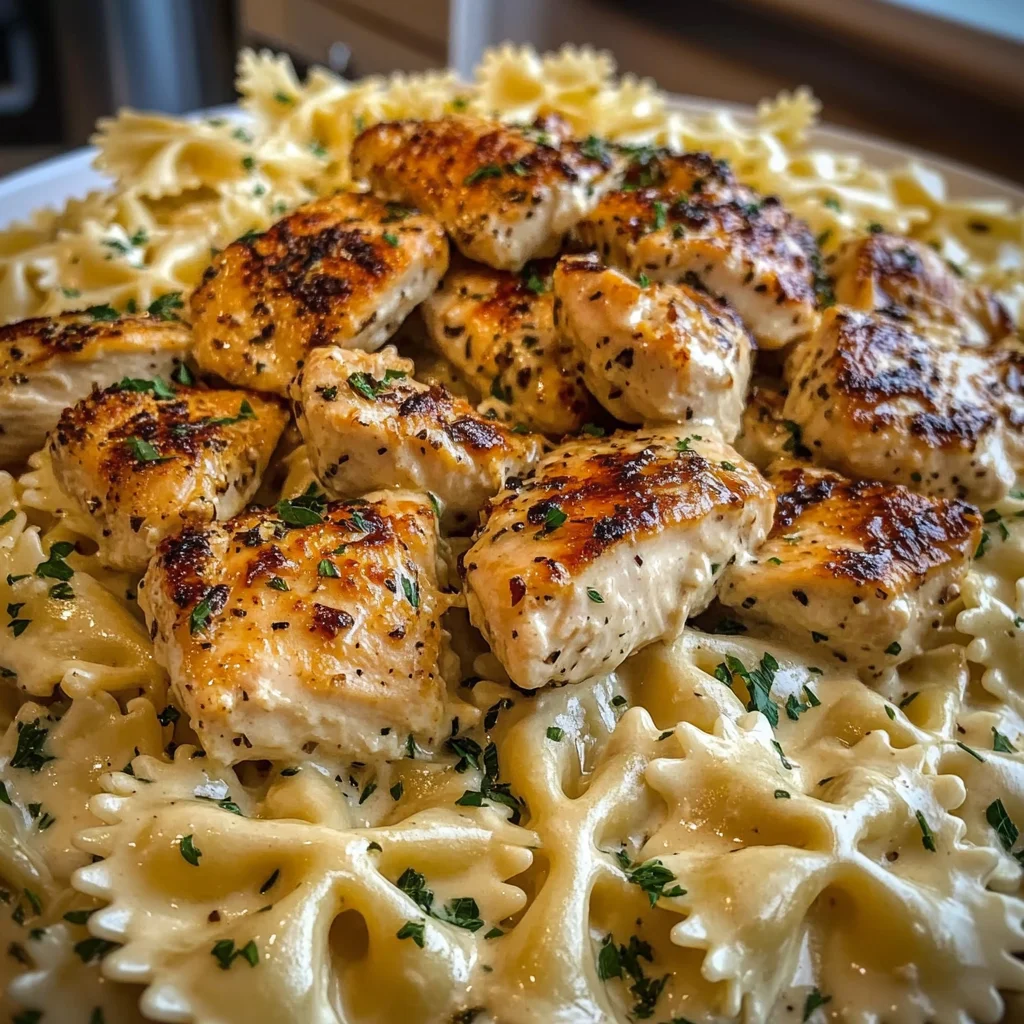 Easy Creamy Velveeta Chicken Bowtie Pasta with Garlic Mozzarella Sauce