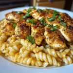 GARLIC BUTTER CHICKEN OVER CHEESY CAJUN ROTINI