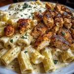 Garlic Alfredo Rigatoni with Cajun Chicken and Mozzarella Cheese
