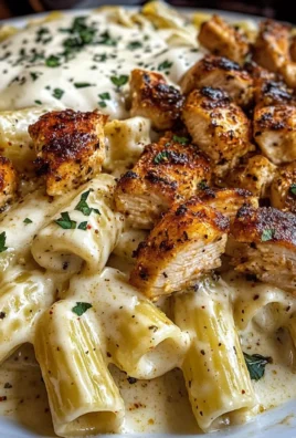 Garlic Alfredo Rigatoni with Cajun Chicken and Mozzarella Cheese