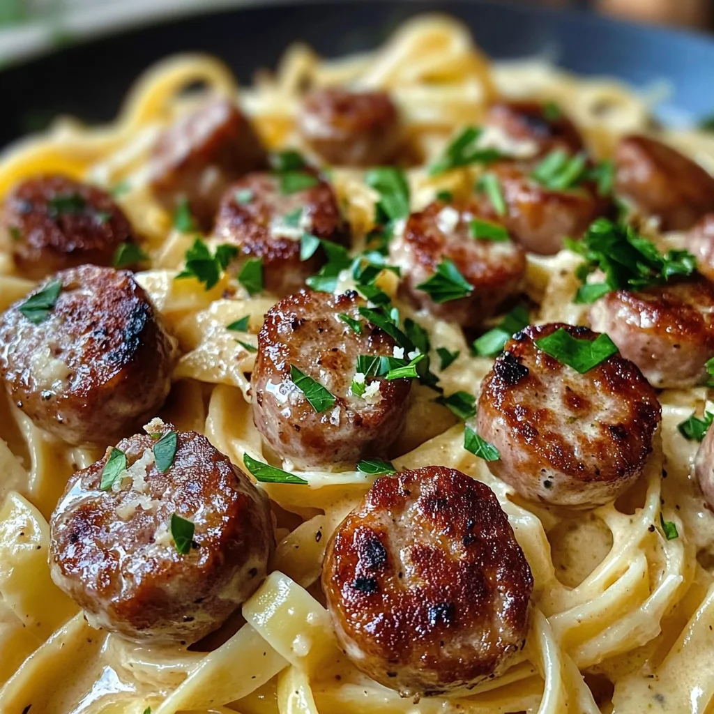 Garlic Butter Sausage Bites with Creamy Parmesan Pasta
