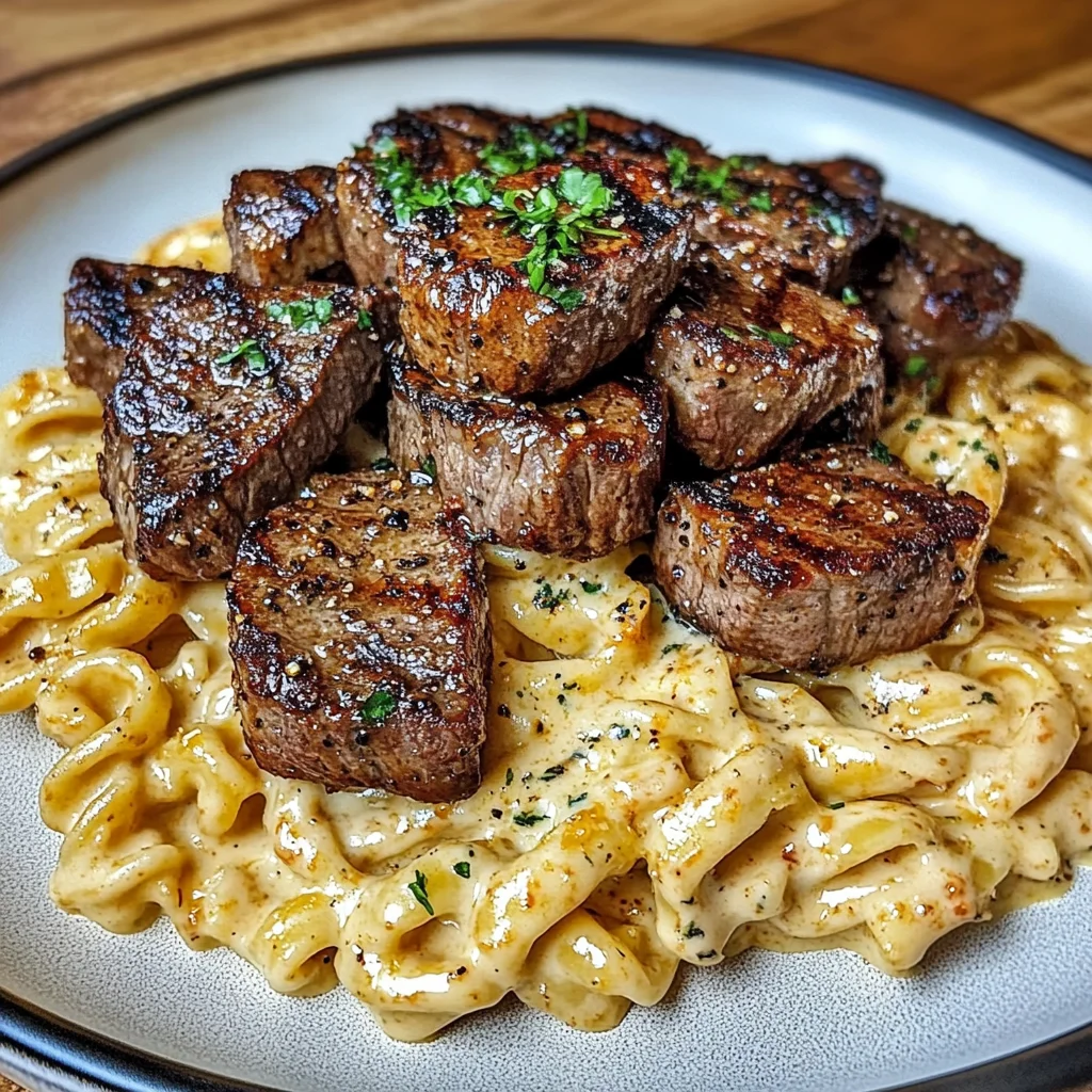 Garlic Butter Steak Bites & Spicy Cajun Alfredo Twisted Pasta
