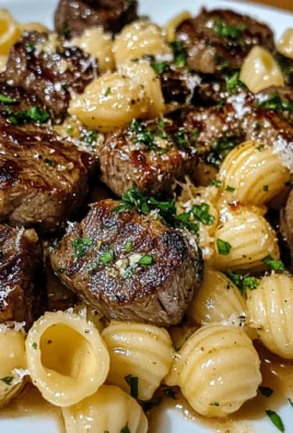Garlic Butter Steak Bites with Creamy Parmesan Shell Pasta