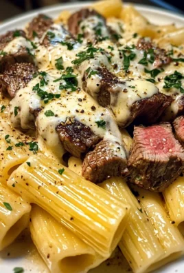 Garlic Butter Steak Rigatoni in Parmesan Cream Sauce