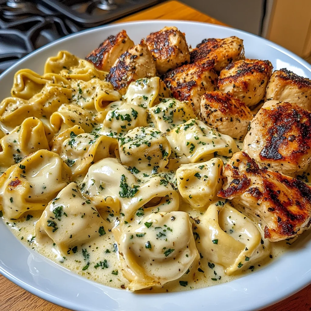 Garlic Butter Velveeta Chicken Tortellini with Alfredo Cream