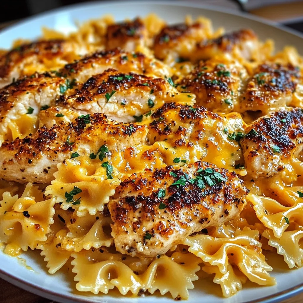 Garlic Parmesan Chicken Bowtie Pasta in ThreeCheese Cajun Sauce