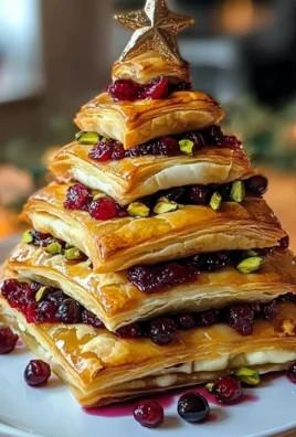 Golden Christmas Tree Puff Pastry with Brie, Cranberries & Pistachios