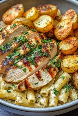 Grilled Chicken Bowl with Creamy Herb Pasta & Roasted Baby Potatoes
