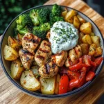 Grilled Chicken & Veggie Power Bowl with Creamy Herb Yogurt Sauce