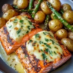 Grilled Salmon with Cheesy Asparagus & Crispy Baby Potatoes