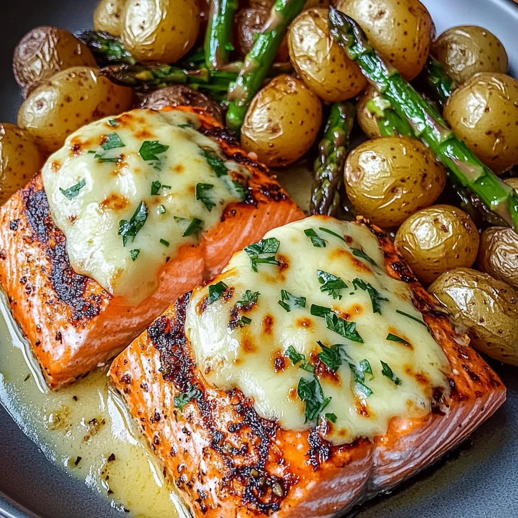 Grilled Salmon with Cheesy Asparagus & Crispy Baby Potatoes
