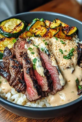 Grilled Steak Bowl with Creamy Sauce & Grilled Zucchini