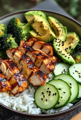 Grilled Teriyaki Chicken Rice Bowl with Roasted Broccoli, Avocado & Cucumber