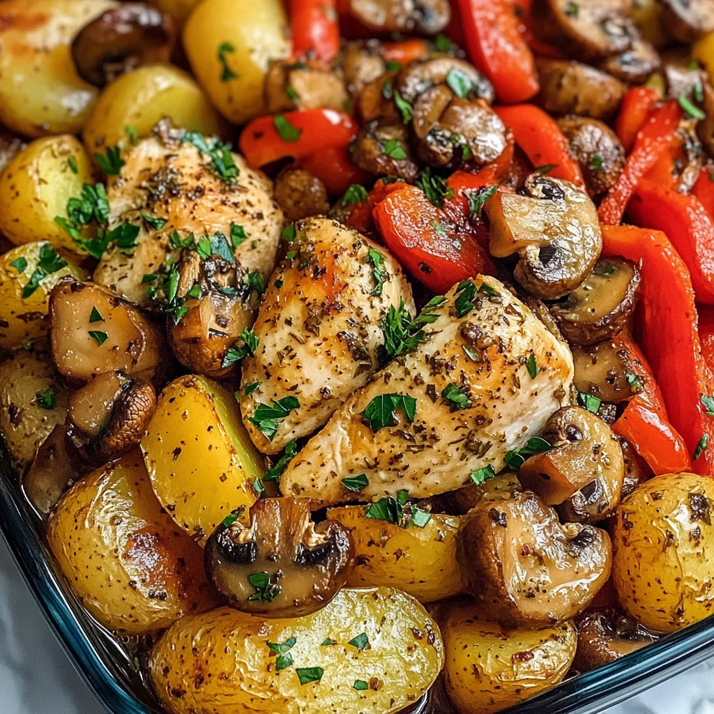 Herb-Roasted Chicken & Garlic Potatoes with Mushrooms & Peppers Delight