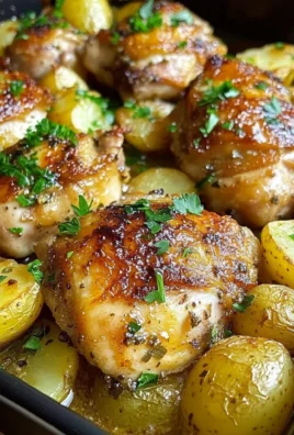 Juicy Baked Chicken Thighs & Golden Garlic Potatoes